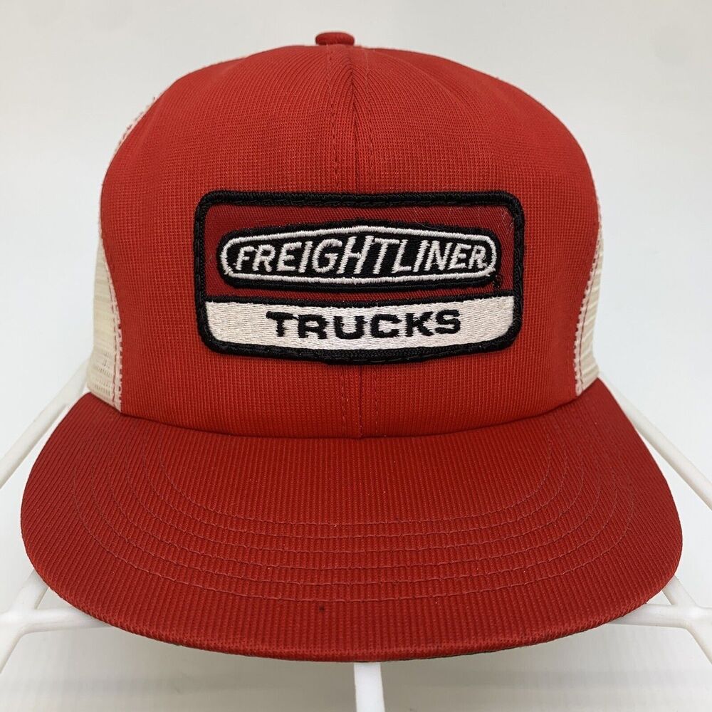 Vintage Freightliner Trucks Mesh Back Trucker Snapback Hat USA Red Tonkin‎